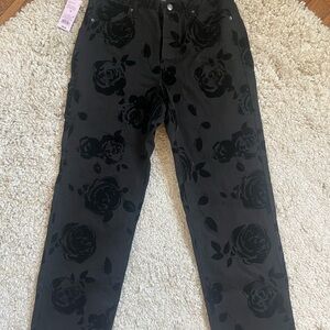 Black Floral Patterned Jeans